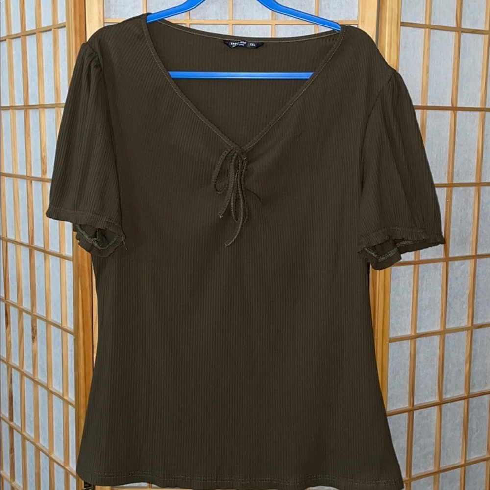 SHEIN Curve Cuff Ribbed Knit Top Blouse